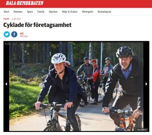 Skärmklipp från Dalademokraten, artikel om cykla för företagssamhet i Falun.